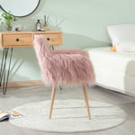 ZUN PINK Faux Fur Upholstered Make up chair Side Dining Chair with Metal Leg W2069P174779