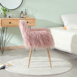 ZUN PINK Faux Fur Upholstered Make up chair Side Dining Chair with Metal Leg W2069P174779