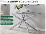 45 Inch Tempered Glass Entryway Table, Silver Chrome Metal Console Table with Adjustable Feet for 25236495