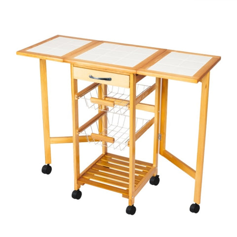 ZUN Portable Rolling Drop Leaf Kitchen Storage Trolley Cart Island Sapele Color 44220485