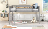 ZUN Twin Size Wood Low Loft Bed with Ladder, ladder can be placed on the left or right, Gray 92722703