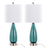 Bottega 22" Contemporary Glass Table Lamp in Sapphire Blue Seeded Glass, Brushed Nickel and White B202P224031