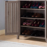 ZUN Shoe cabinet storage cabinet entryway cabinet with two doors slat style vented doors metal knob B107P283306