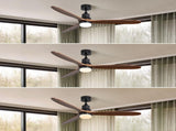 60 Inch Ceiling Fan With Lights 3 Solid Wood Fan Blade Noiseless Reversible Motor Remote Control KBS-6003