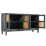 Retro 4-Door Sideboard with Large Storage Space Artificial Rattan Doors and Transparent Glass, W2696P256247