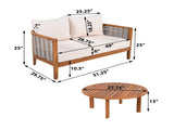 2 Pieces Acacia Wood Patio Furniture Set, Outdoor Unique Tub Design Loveseat with Woven Rope Table, N780P245860G