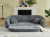 86-inch Curved Convertible Sofa Recliner, 2-in-1 Frameless Folding Sofa Bed with Pull-Out Base and W3505P452818
