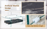 43.3 Inch Modern Two-Tier Coffee Table - Clear Tempered Glass and Black Marble Texture, W1151P232637