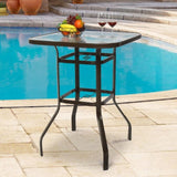 31 Inch Patio Bar Table, Square Outdoor Bar Height Bistro Table with Tempered Glass Tabletop & 11674267