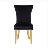 Eva 2 Piece Gold Legs Dining Chairs Finished with Velvet Fabric in Black B00960896