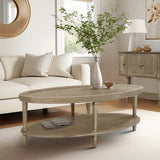 ZUN Oval Coffee Table with Shelf B035P256574