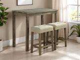 Dining Room Transitional Brown 3pc Dining Set Rubber wood Table 2x Stools Tufted Seat Beige B2741P301901