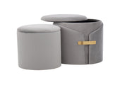 Contemporary Nesting Ottoman Set in Silver Velvet with Gold Metal Accent Pieces B202P223724