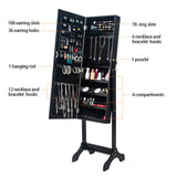 Non Full Mirror Wooden Floor Standing 4-Layer Shelf Jewelry Storage Adjustable Mirror Cabinet *Black 31653593