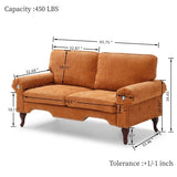 66-Inch Modern Linen Loveseat Sofa with Wooden Legs & Crystal button and Copper Nail, Tufted W1117P268787