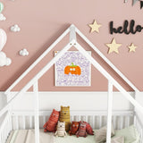 Full Wood House-Shaped Floor Bed with Fence, Guardrails,White W504P143294