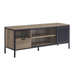 ZUN Rustic Oak and Black 1-Drawer TV Stand B062P209414