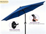 9 ft Outdoor Patio Market Umbrella with Push Button Tilt and Crank Handle, 8 Steel Ribs, Blue 65186653