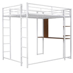 ZUN Full Size Metal Loft Bed with 2 Shelves and one Desk ,White 88167022