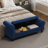 64.5" Bed Bench for Bed Room Nails Tufted Chaise of Lounge with Storage Velvet Upholstery Navy Blue W1097P202879