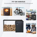 Outdoor Steel Firewood Rack and Metal Storage Shed,Two-In-One,Black updated version W540P309825