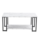 ZUN Coffee Table, 2 Layers 1.5cm Thick Marble MDF Rectangle 39.37" L Tabletop Iron Coffee Table , Dining 83238180