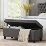 Upholstered tufted button storage bench ,Linen fabric entry bench with spindle wooden legs, Bed W2186P151307