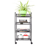 Exquisite Honeycomb Net Four Tiers Storage Cart with Hook Black 01157249