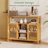 Bamboo Bathroom Cabinet with 2 Enclosed Spaces - 39"x13.5"x8" Open Shelf, 9" Inner Cabinet Shelf 12321296