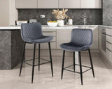 Set of 2 Pub Height Chairs Dark Gray Velvet Upholstery Modern Casual Dining Furniture Metal Legs, B011P234284