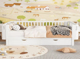 Full Size Wood Platform Bed for Kids, Wood Low Profile Full Bed with Rails for Girls and Boys, White W2593P331684