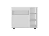 Jud Microwave Cart with 5 Shelves, 1 Door, Cabinet Storage, and Rolling Casters, White B097P474296