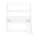 House Bunk Bed with Convertible Slide and Ladder, Floor Bunk Bed Twin Over Twin with Safety W1858P241095