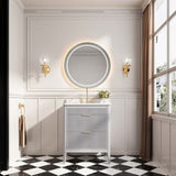 Fully Assembled 30'' Grey Freestanding Single Sink Bathroom Vanity with 2 Handle Sets and Engineered W1826P308972