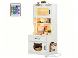 Hidden Cat Litter Box Enclosure with RGB LED Light & Power Outlet Station, MultiPurpose Cat House 95900103