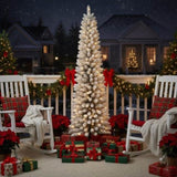 5FT Christmas w/ 100 Warm White LED Lights Flocked Pencil Artificial Plant 263 Tips Slim PVC 15872664