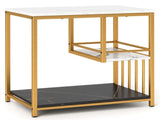 3-Tier Side Table with Marble Top & Gold Frame, Modern 23.5" End Table for Living Room Bedroom 07984256