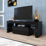 Black TV Stand with LED RGB Lights,Flat Screen TV Cabinet, Gaming Consoles - in Lounge, Living W33115870