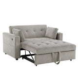 Luelle 57"W Gray Corduroy Convertible Sleeper Loveseat with Cupholders, USB Ports, Magazine Pockets, B061P296419