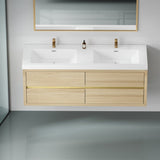 60" Wall-Mounted Bathroom Vanity with Double Sinks, Floating Bathroom Storage Cabinet with Stone W1573P211187
