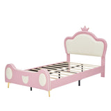 NEWTwin Size Princess Bed Crown Headboard, PU Upholstered Platform Bed , Twin Size Bed Frame W3004P230682