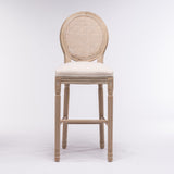 French Country Wooden Barstools Rattan Back With Upholstered Seating , Beige and Natural ,Set of 2 W162290987