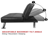 MEGA Futon Sofa Bed, Modern Faux Leather Convertible Folding Lounge Sofa for Living Room with 2 Cup W97543712