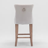 Contemporary Velvet Upholstered Barstools with Button Tufted Decoration and Wooden Legs, and Chrome W1143P177584