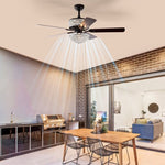 ZUN 52 Inch Dual Crystal Shade Ceiling Fan with 5 Wood Blades, Two-color fan blade, AC Motor, Remote W1592P182146