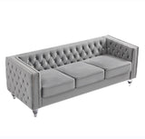 Gray, 23 Seat Sofa Set, Velvet Crystal Buckle Upholstery Sofa, Crystal Feet, Removable Cushion, 41706081