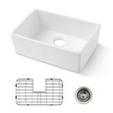 24 Inch White Fireclay Farmhouse Sink-24x 16 White Farm Sink for Small Kitchen and Laundry, Apron W1386P313111