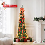 6 FT Fully Decorated Pre-lit Christmas Tree, Pop Up Artificial Xmas Tree with 150 Warm Lights 99978008