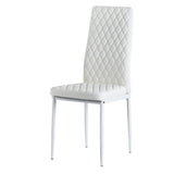 ZUN White modern minimalist dining chair fireproof leather sprayed metal pipe diamond grid pattern W2181P167933