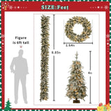 ZUN Pre-lit Christmas Artificial Tree 4-Piece Set, Garland, Wreath and Set of 2 Entrance Trees, X-mas N710P181623K